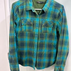 Prana insulated button down. Green plaid. Waffle inner.